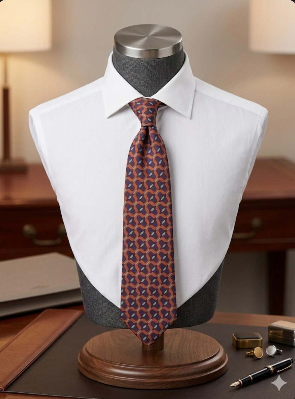 Canali Geometric Print Silk Tie in Orange and Purple